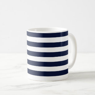 Midnight Navy Blauwe en Witte Strepen Koffiemok