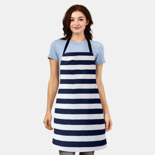 Midnight Navy Blauwe en Witte Strepen Schort (Gedragen)