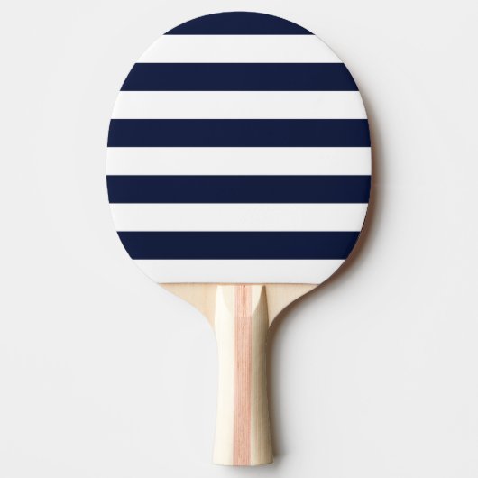 Midnight Navy Blauwe en Witte Strepen Tafeltennisbatje (Voorkant)