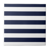 Midnight Navy Blauwe en Witte Strepen Tegeltje (Voorkant)