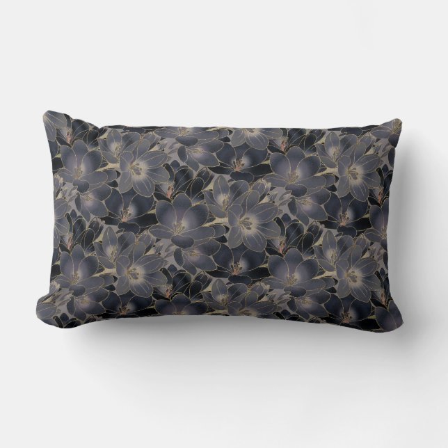 Midnight Navy Blue & Gray Floral Decorative Kussen (Voorkant)