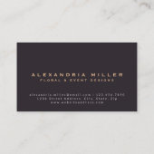 Midnight Navy Blue & Grey Floral Visitekaartje (Achterkant)