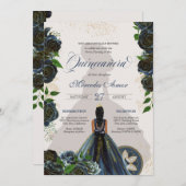 Midnight Navy Blue Rozen Fancy Charro Quinceanera Kaart (Voorkant / Achterkant)