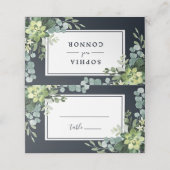 Midnight Navy Blue Succulent Bruiloft Gepersonalis Plaatskaartje (Buitenkant ongevouwen)