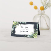 Midnight Navy Blue Succulent Bruiloft Gepersonalis Plaatskaartje (Achterkant)
