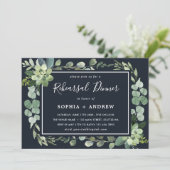 Midnight Navy Blue Succulent Rehearsal Dinner Kaart (Staand voorkant)