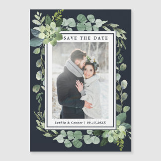 Midnight Navy Blue Succulent Save the Date Magnet