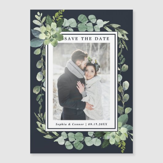 Midnight Navy Blue Succulent Save the Date Magnet (Voorkant)