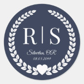 Midnight Navy Blue Wedding Monogram Initials Ronde Sticker (Voorkant)