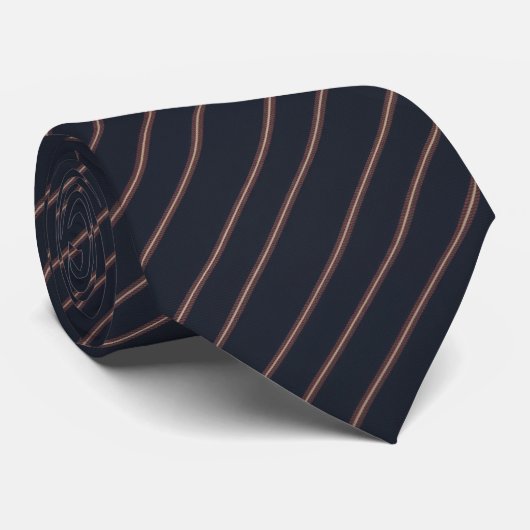 Midnight Navy & Copper Diagonal Striped Stropdas (Opgerold)