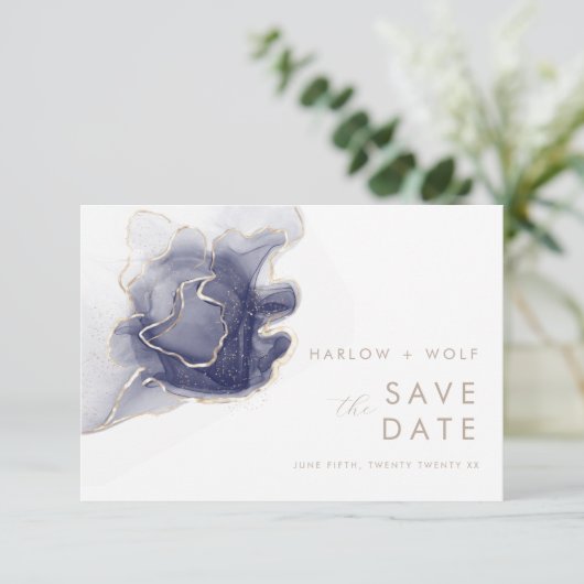 Midnight Navy Gold Elegant Modern Save the Date (Staand voorkant)