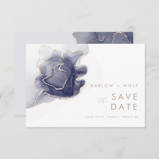 Midnight Navy Gold Elegant Modern Save the Date (Voorkant / Achterkant)