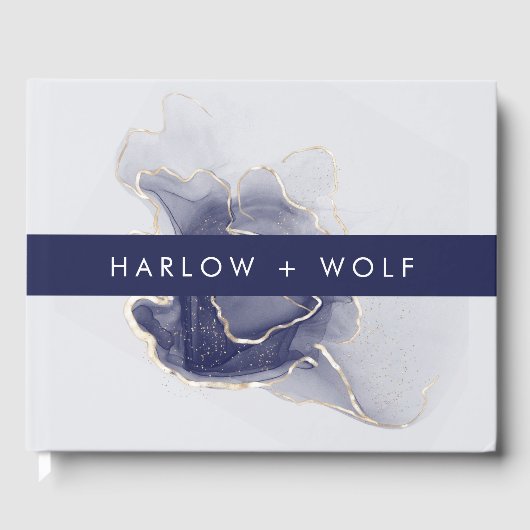 'Midnight Navy Gold Elegant Modern Wedding' Gastenboek (Voorkant)