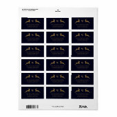 Midnight Navy Gold Herten Familie Monogram Adres Etiket (Full Sheet)