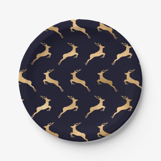 Midnight Navy Gold Hertenpatroon Papieren Bordje (Voorkant)