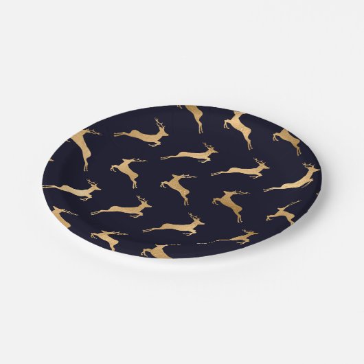 Midnight Navy Gold Hertenpatroon Papieren Bordje (Gekanteld)