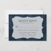 Midnight Navy Romance | Blauw satijnachtige damast RSVP Kaartje (Voorkant)