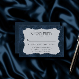 Midnight Navy Romance   Blauw satijnachtige damast RSVP Kaartje