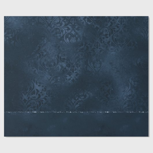 Midnight Navy Romance | Blue Satiny Grunge Damask Cadeaupapier (Vlak)