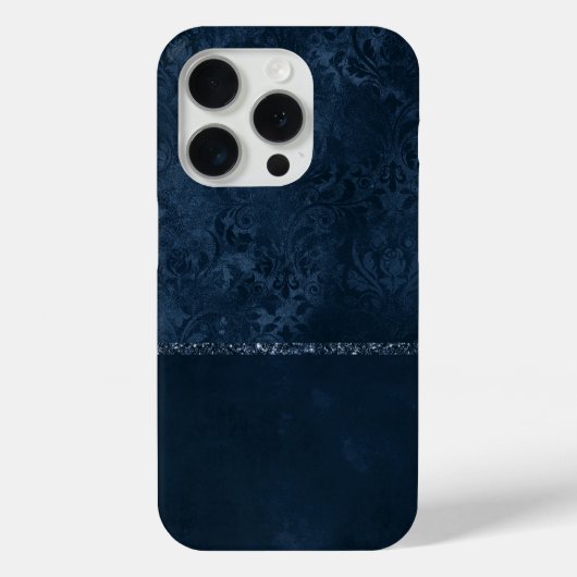 Midnight Navy Romance | Blue Satiny Grunge Damask Case-Mate iPhone Case (Achterkant)