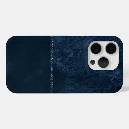 Midnight Navy Romance | Blue Satiny Grunge Damask Case-Mate iPhone Case (Achterkant (horizontaal))