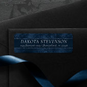 Midnight Navy Romance | Blue Satiny Grunge Damask Etiket