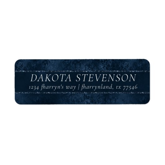 Midnight Navy Romance | Blue Satiny Grunge Damask Etiket (Voorkant)