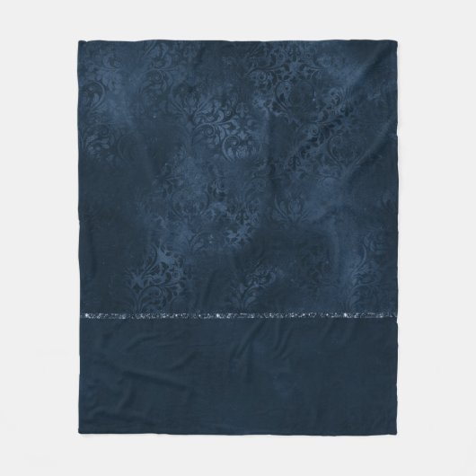 Midnight Navy Romance | Blue Satiny Grunge Damask Fleece Deken (Voorkant)