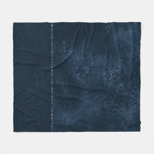 Midnight Navy Romance | Blue Satiny Grunge Damask Fleece Deken (Voorkant (Horizontaal))