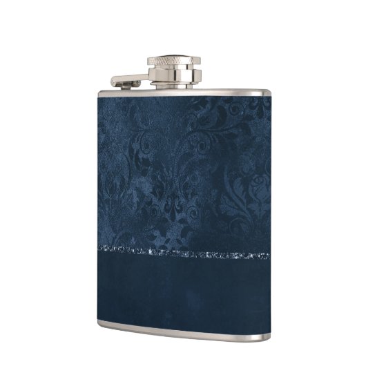 Midnight Navy Romance | Blue Satiny Grunge Damask Heupfles (Links)