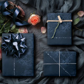 Midnight Navy Romance | Blue Satiny Grunge Damask Inpakpapier Vel
