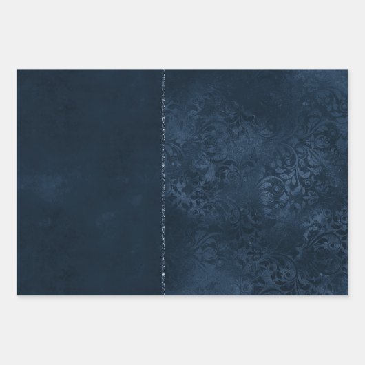 Midnight Navy Romance | Blue Satiny Grunge Damask Inpakpapier Vel (Voorkant)