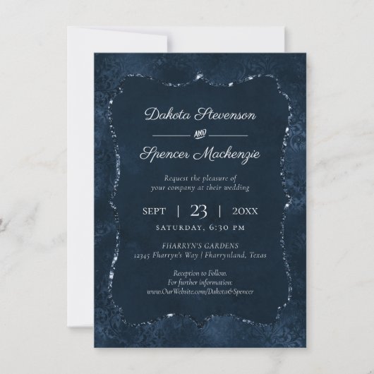 Midnight Navy Romance | Blue Satiny Grunge Damask Kaart (Voorkant)