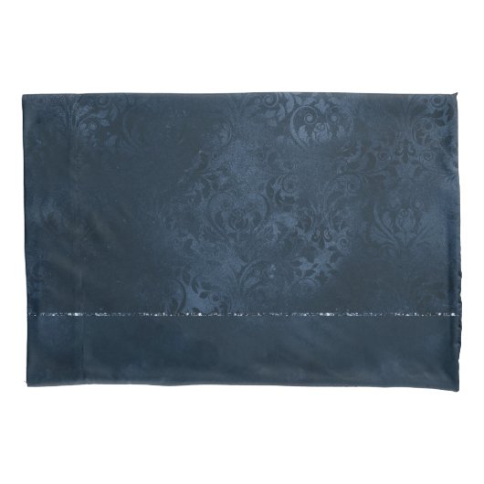 Midnight Navy Romance | Blue Satiny Grunge Damask Kussensloop (Voorkant)