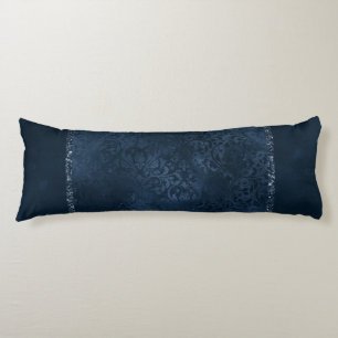 Midnight Navy Romance   Blue Satiny Grunge Damask Lichaamskussen