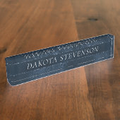 Midnight Navy Romance | Blue Satiny Grunge Damask Naambordje (Zijkant)