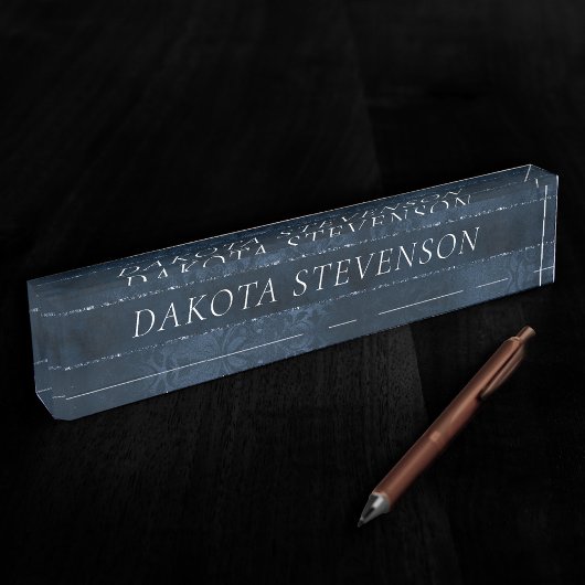 Midnight Navy Romance | Blue Satiny Grunge Damask Naambordje