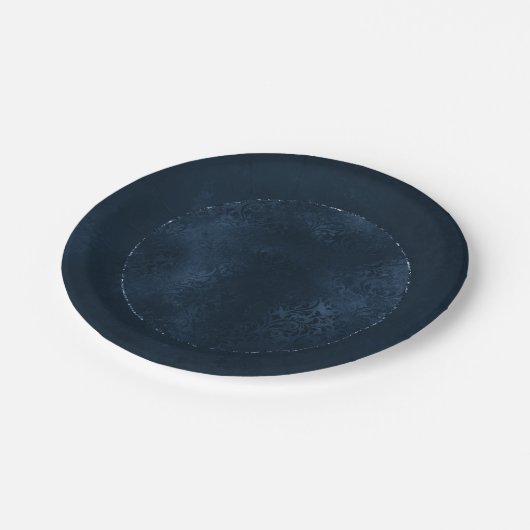Midnight Navy Romance | Blue Satiny Grunge Damask Papieren Bordje (Gekanteld)