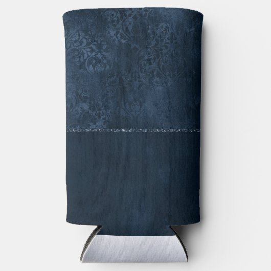 Midnight Navy Romance | Blue Satiny Grunge Damask Seltzer Blikjeskoeler (Voorkant)