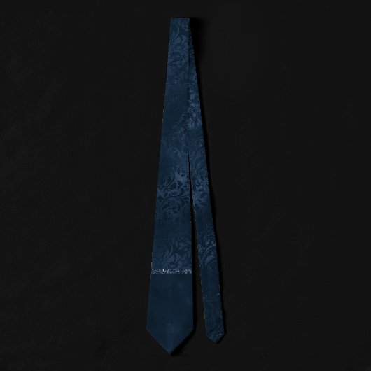 Midnight Navy Romance | Blue Satiny Grunge Damask Stropdas