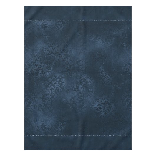 Midnight Navy Romance | Blue Satiny Grunge Damask Tafelkleed (Voorkant)