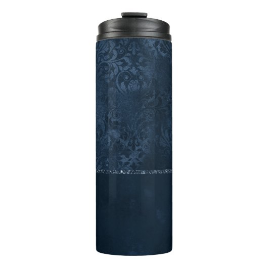 Midnight Navy Romance | Blue Satiny Grunge Damask Thermosbeker (Voorkant)