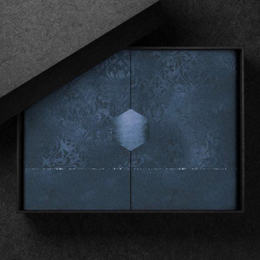 Midnight Navy Romance | Blue Satiny Grunge Damask Tissuepapier