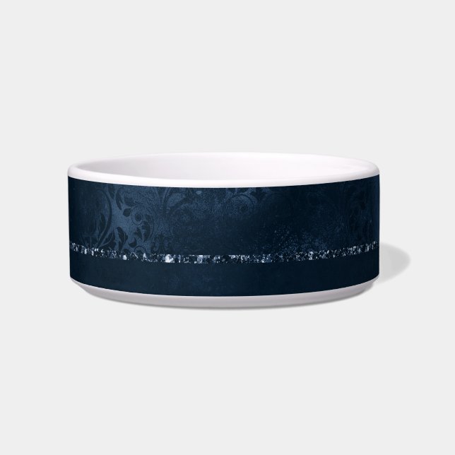 Midnight Navy Romance | Blue Satiny Grunge Damask Voerbakje (Voorkant)