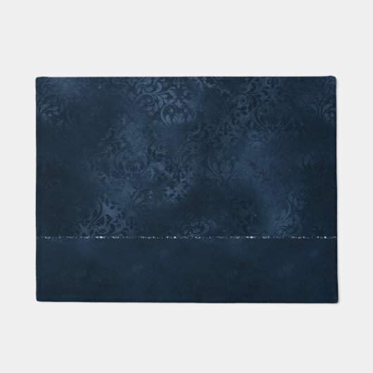 Midnight Navy Romance | Dark Satiny Grunge Damask Deurmat (Voorkant)