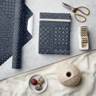 Midnight Navy Sashiko Patchwork Cadeaupapier