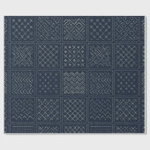 Midnight Navy Sashiko Patchwork Cadeaupapier (Vlak)