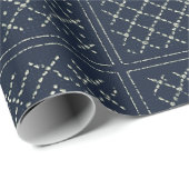 Midnight Navy Sashiko Patchwork Cadeaupapier (Rol Hoek)
