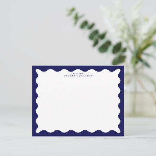 Midnight Navy Wavy Frame Note Card Kaart (Staand voorkant)