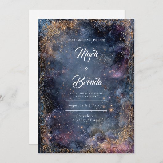Midnight Nebula Gold Wedding Kaart (Voorkant / Achterkant)